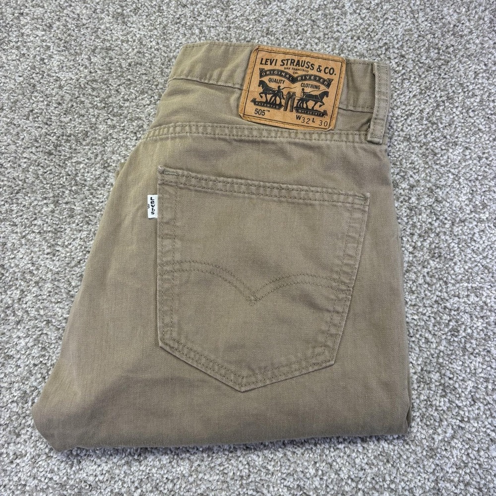 Levis 505 Jeans Mens 32x30 Beige Khaki Regular Straight Denim Pants Casual